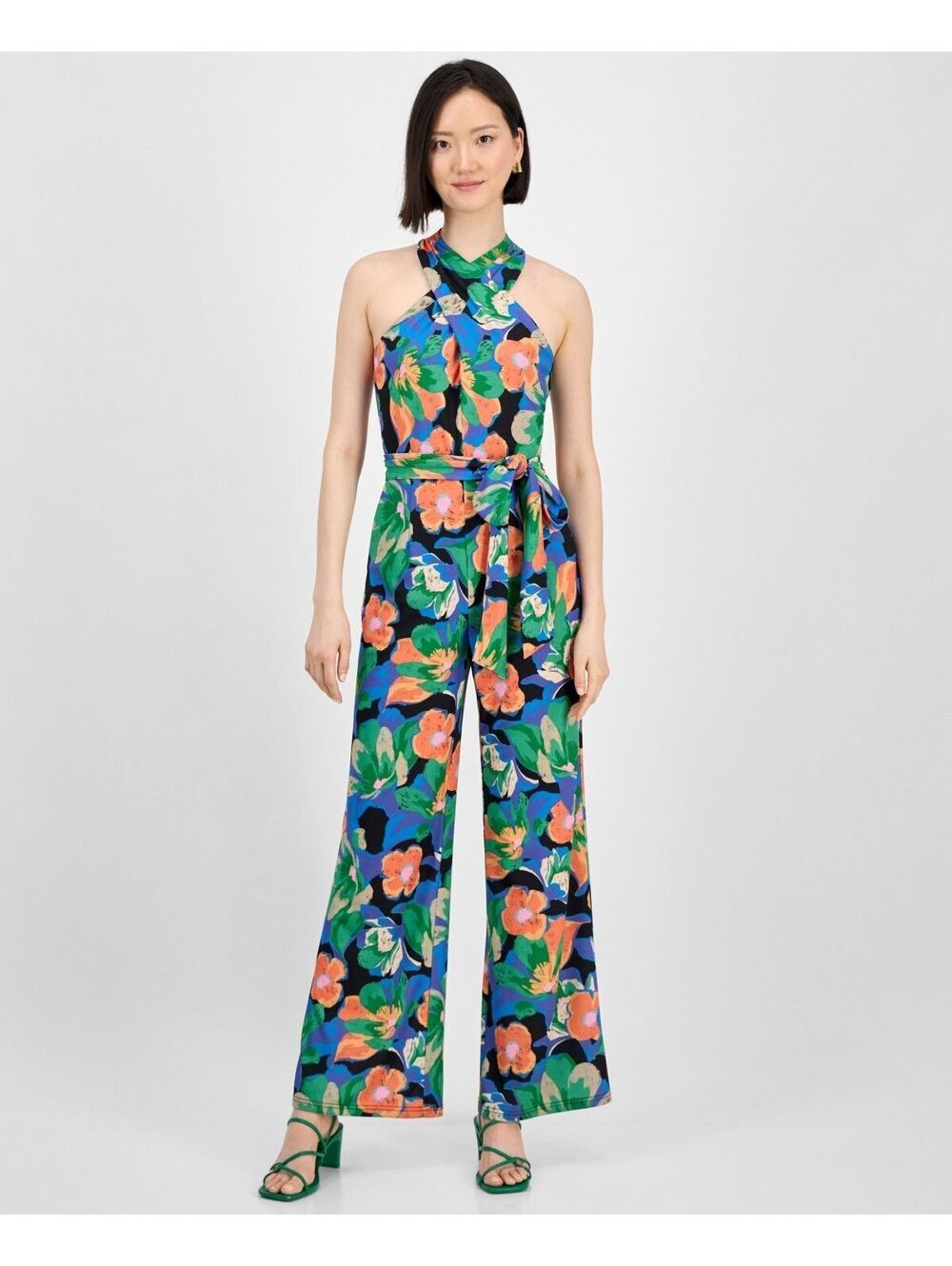 Tahari ASL Womens Tie Waist Jumpsuit 14 Black ($149)